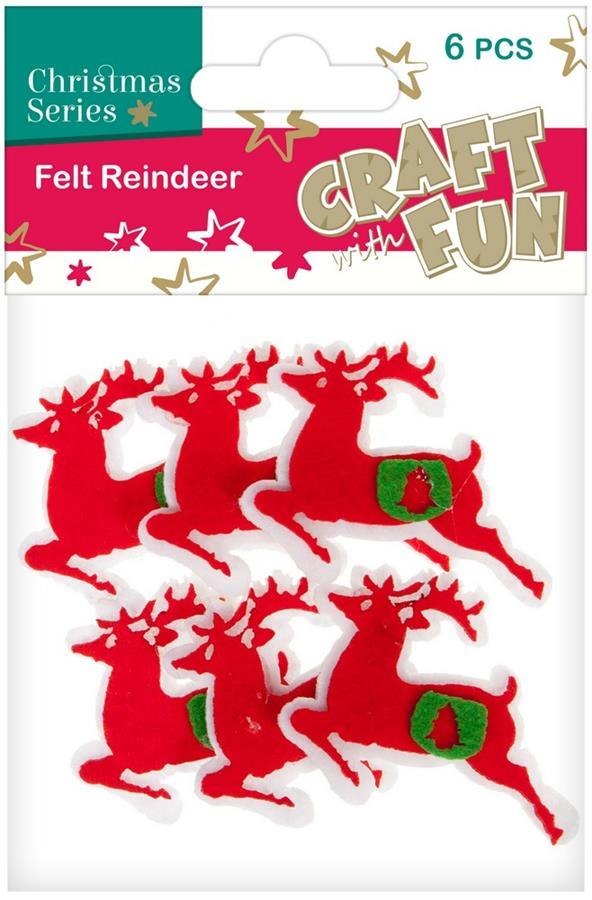 CHRISTMAS DECORATION FELT REINDEER 6 PCS. CRAFT WITH FUN 383954